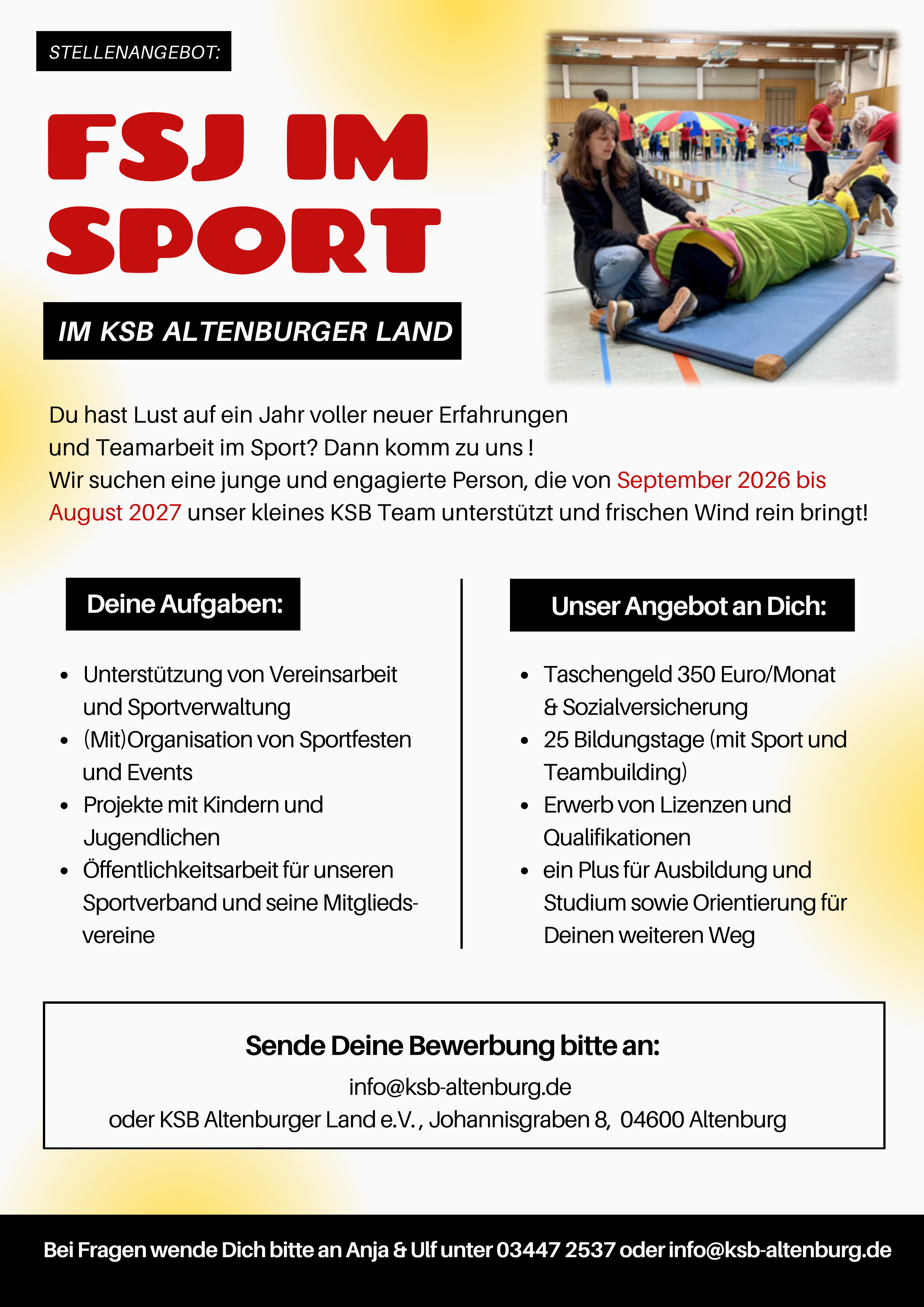 WIR BIETEN EIN FSJ IM SPORT AN  -  UND SUCHEN BEWERBER!