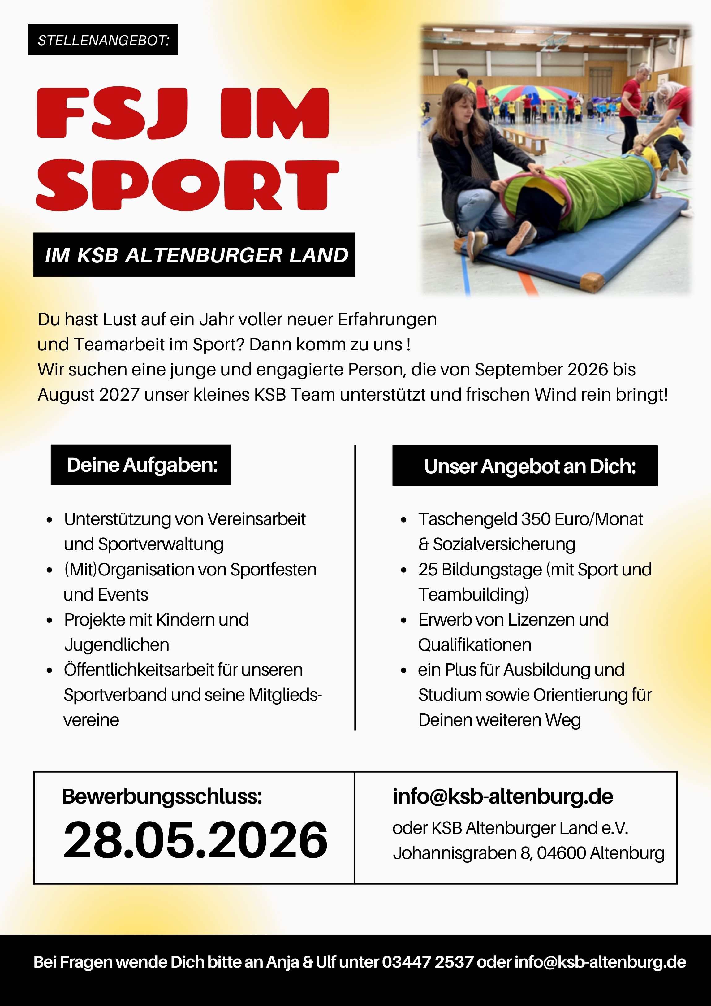 WIR BIETEN EIN FSJ IM SPORT AN - UND SUCHEN BEWERBER!
