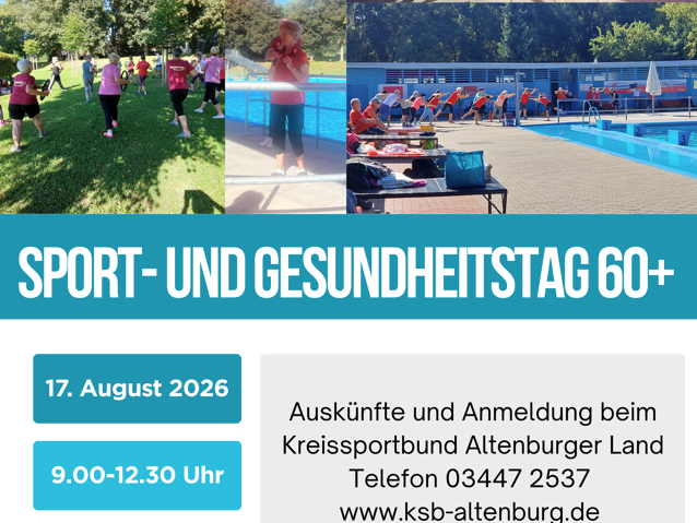 17.08.: SPORT- UND GESUNDHEITSTAG 60+ IM SÜDBAD ALTENBURG